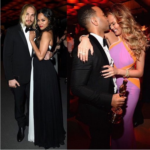 Zoe Saldana und Ehemann Marco Perego und John Legend mit Chrissy Teigen bei der Vanity Fair Party