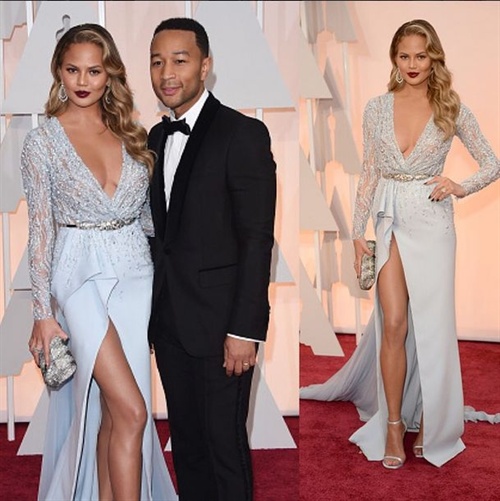 Chrissy Teigen in Zuhair Murad mit Oscar-Preisträger und Freund John Legend