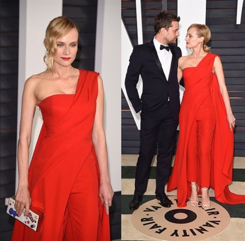 Diane Kruger (links) in Donna Karan. (Rechts) mit PartnerJoshua Jackson in Dolce und Gabanna