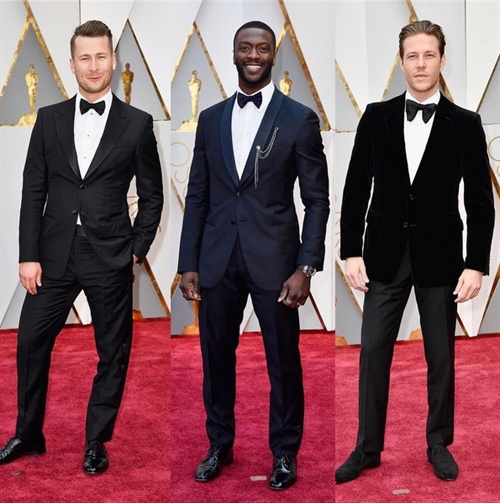 Glen Powell and Aldis Hodge in Armani, Luke Bracey in Ferragmo