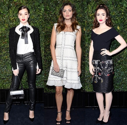 Hailee Steinfeld, Phoebe Tonkin and Lily Collins at the Chanel Pre-Dinner