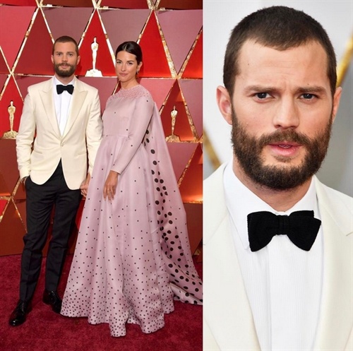 Jamie Dornan in Hermes with wife Amelia Warner in Emilia Wickstead