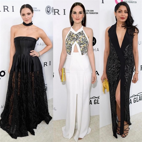 Katharine McPhee in Amanda Wakeley,  Michelle Dockery in Roland Mouret, Freida Pinto in Rohit Gandi Rahul Khanna