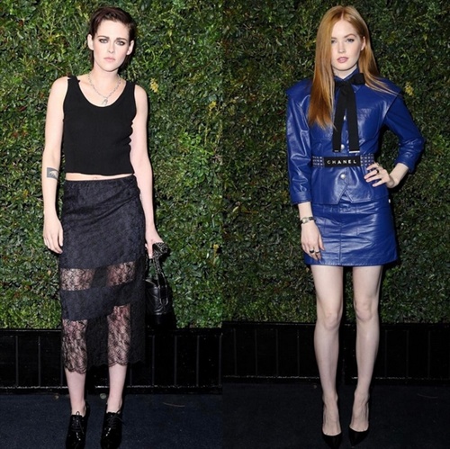 Kristen Stewart and Ellie Bamber at the Chanel Pre-Dinner