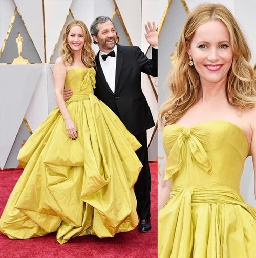 Leslie Mann in Zac Posen alongside husband Judd Apatow