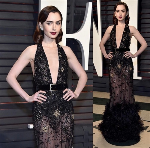 Lily Collins in Elie Saab