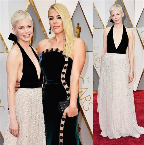 Michelle Williams in Louis Vuitton alongside BFF Busy Phillips in Elizabeth Kennedy