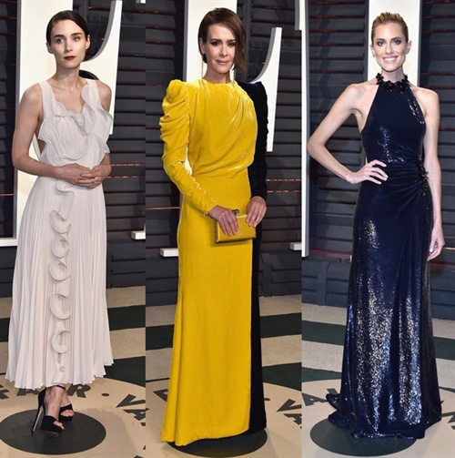 Rooney Mara in HM Conscious Collection, Sarah Paulson in Ronald Van Der Kamp, Allison Williams in MiuMiu