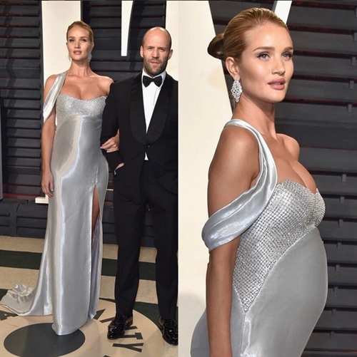 Rosie Huntington Whiteley in Versace with Jason Staham