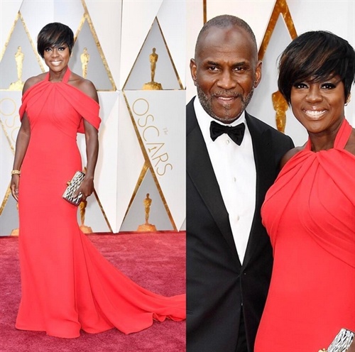 Viola Davis in Armani Prive with husband Julius Tennon