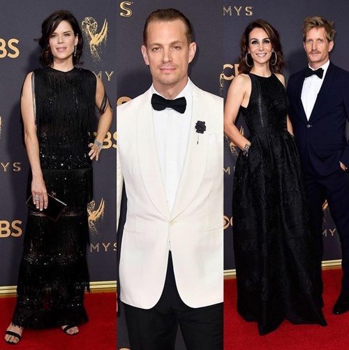 House Of Cards actors Neve Campbell, Joel Kinnaman in Ralph Lauren and Paul Sparks