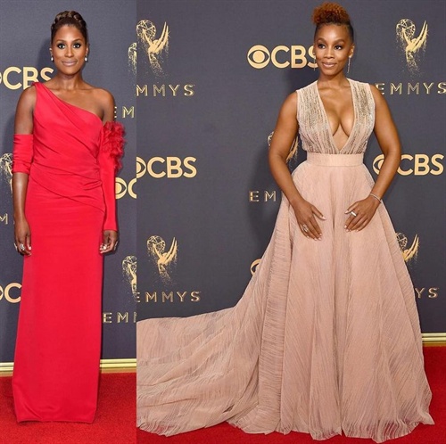 Insecure actress Issa Rae in Vera Wang and The Quad actress Anika Noni Rose in Thai Nguyen