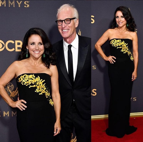 Julia Louis Dreyfus in Carolina Herrera and husband Brad Hall