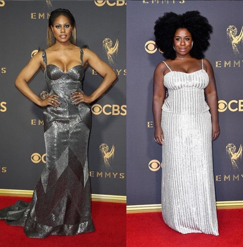 Laverne Cox in Naeem Khan and Uzo Aduba in Sally La Pointe