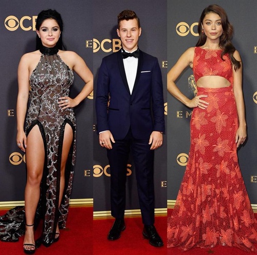 Modern Family stars Ariel Winter (in Steven Khalil) Nolan Gould and Sarah Hyland (in Zac Posen)