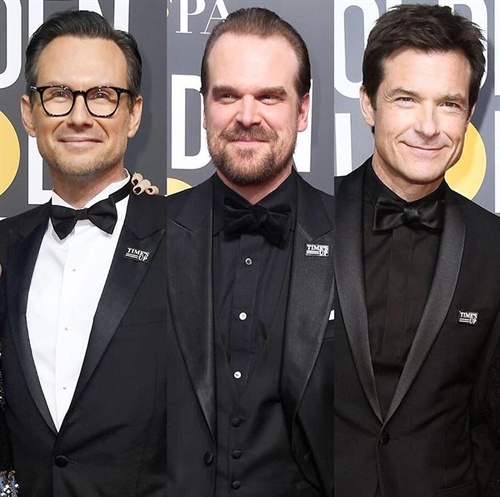 Christian Slater, David Harbour and Jason Bateman all wore Times Up pins