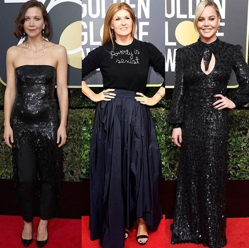 Connie Britton spread an important message while hitting the red carpet with Maggie Gyllenhaal and Abbie Cornish at the Golden Globes.