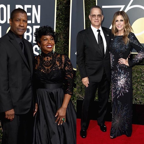 Denzel Washington and wife Pauletta as well as Tom Hanks with wife Rita Wilson