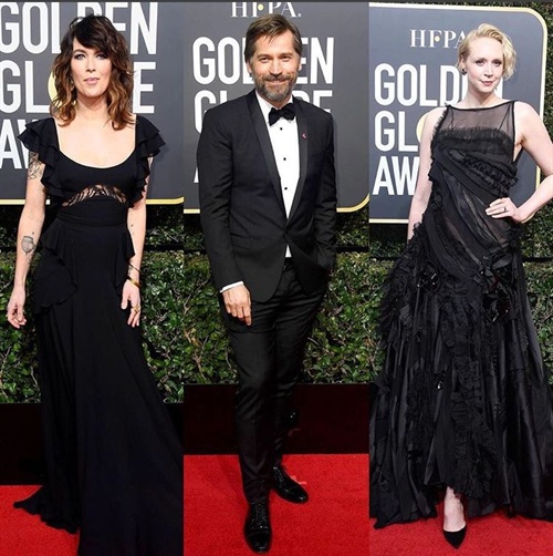 Game Of Thrones stars Lena Heady in Elie Saab, Nikolaj Coster Waldau and Gwendoline Christie in Giles Deacon