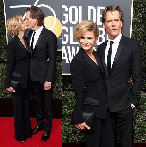 Kevin Bacon and Kyra Sedgwick in Christian Siriano at Golden Globes