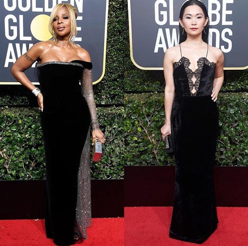 Mary J Blige in Alberta Ferretti and fellow nominee Hong Chau