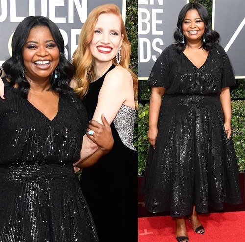 Octavia Spencer in Tadashi Shoji alongside Jessica Chastain