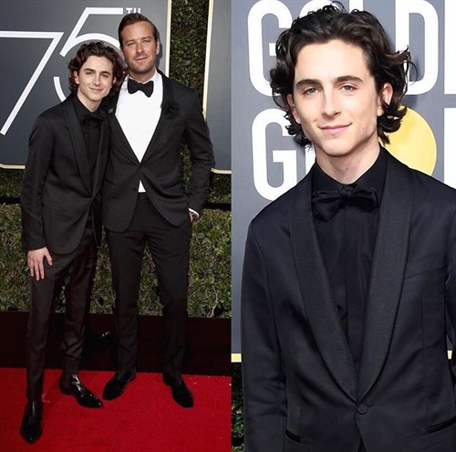 Timothee Chalamet in Berluti alongside Call Me By Your Name costar Armie Hammer