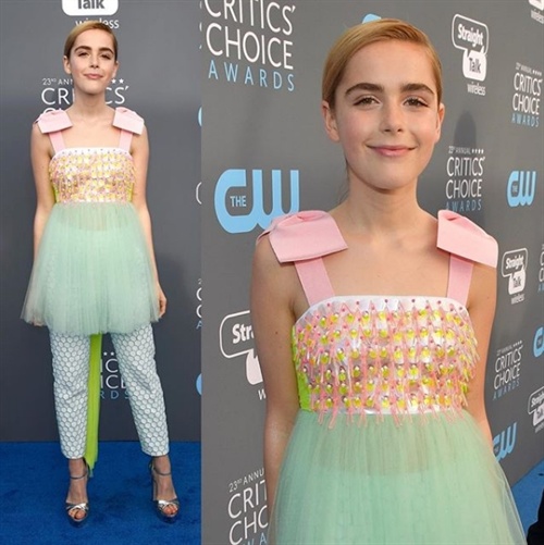 Kiernan Shipka looks like one sweet pastel confection in Delpozo