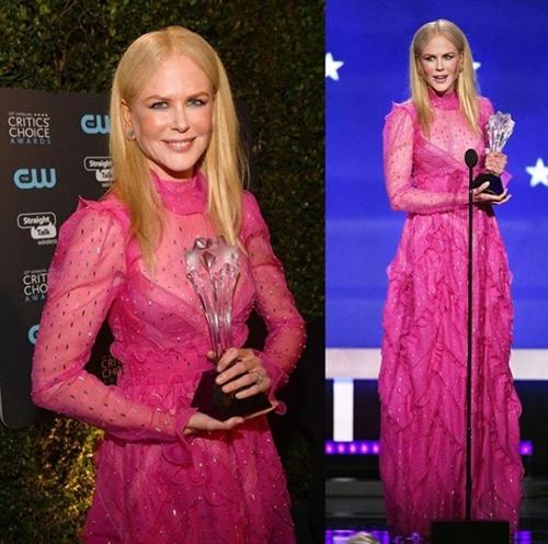 Nicole Kidman is pretty in pink Valentino as she picks up Best Actress for her work in Big Little Lies