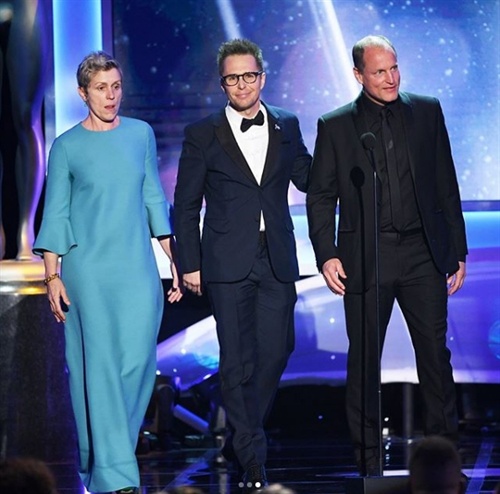 Frances McDormand in Valentino, Sam Rockwell in Prada 3