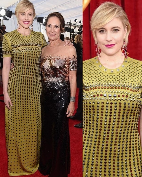 Greta Gerwig in Bottega Veneta alongside Laurie Metcalf