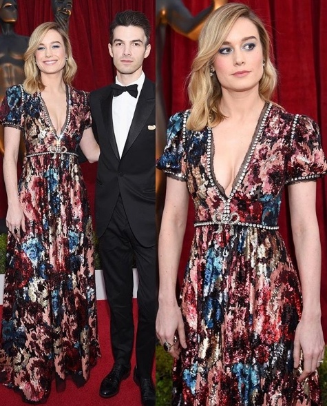 Brie Larson in Gucci alongside fiance Alex Greenwald