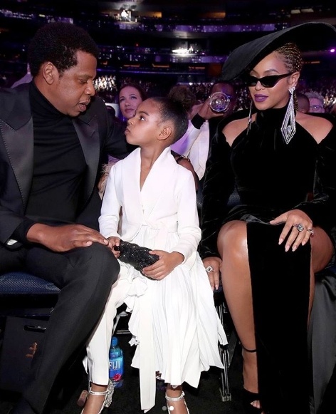 Beyonce in Nicolas Jebran and Jay Z sit front row alongside daughter Blue Ivy 2