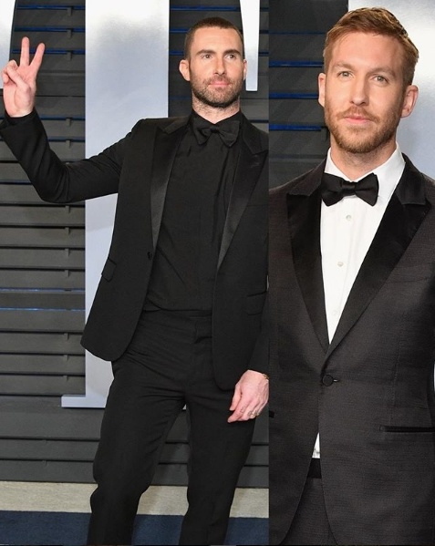 Adam Levine and Calvin Harris in Zegna