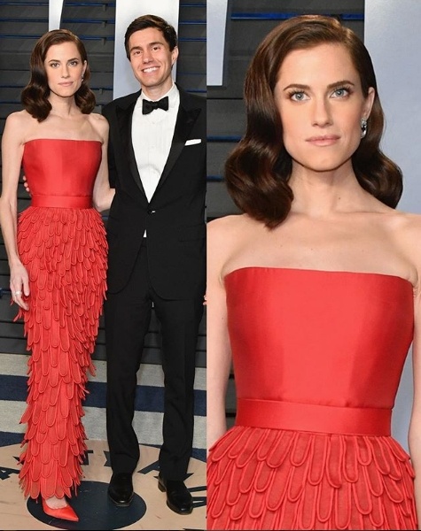 Allison Williams in Jean Louis Sabaji with husband Ricky Van Veen