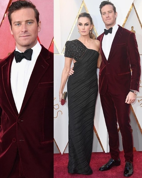 Armie Hammer with wife Elizabeth Chambers - both in Armani