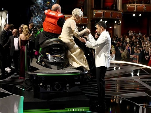 Host Jimmy Kimmel makes good on his word and awards Oscar-winning costume designer Mark Bridges a jet ski for having the shortest acceptance speech during the ceremony. Helen Mirren even rode in on the jet ski with Mark! 3