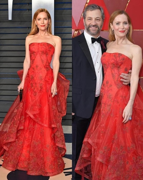 Leslie Mann in Zac Posen alongside husband Judd Apatow