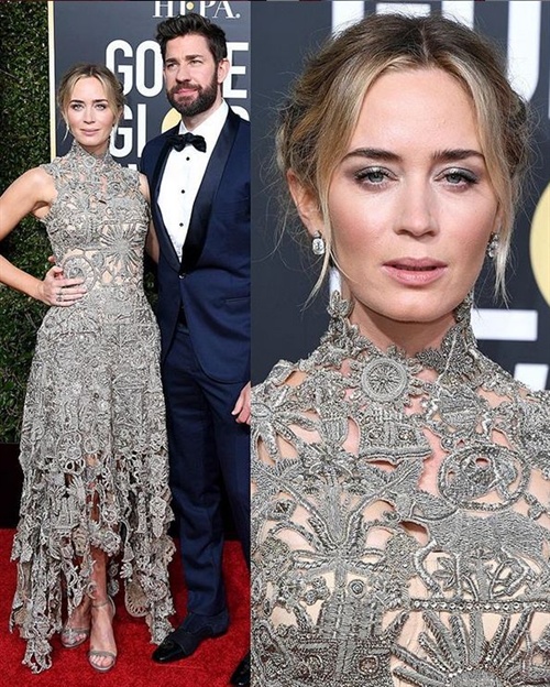 Emily Blunt in Alexander McQueen, John Krasinski in Brunello Cucinelli